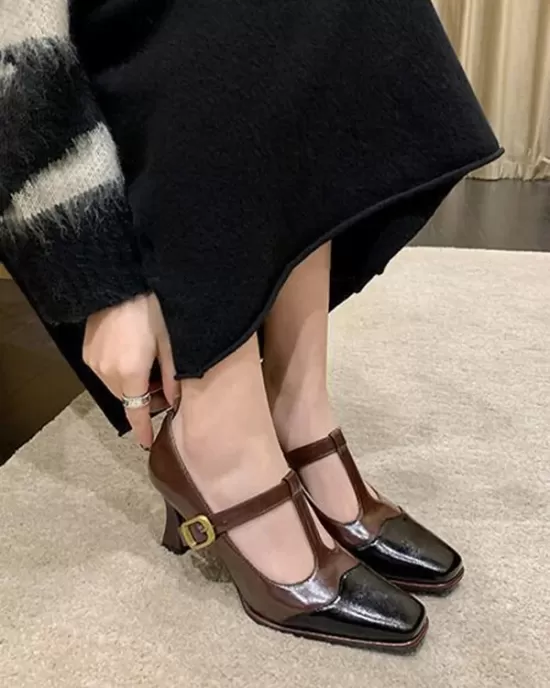 Hollow Split-Joint Square-Toe Pumps