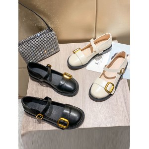 Belt Buckle Round-Toe Shallow Cut Split-Joint Mary Janes