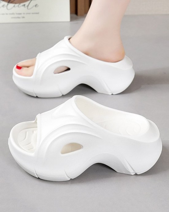 Hollow Solid Color Slippers Platform Shoes