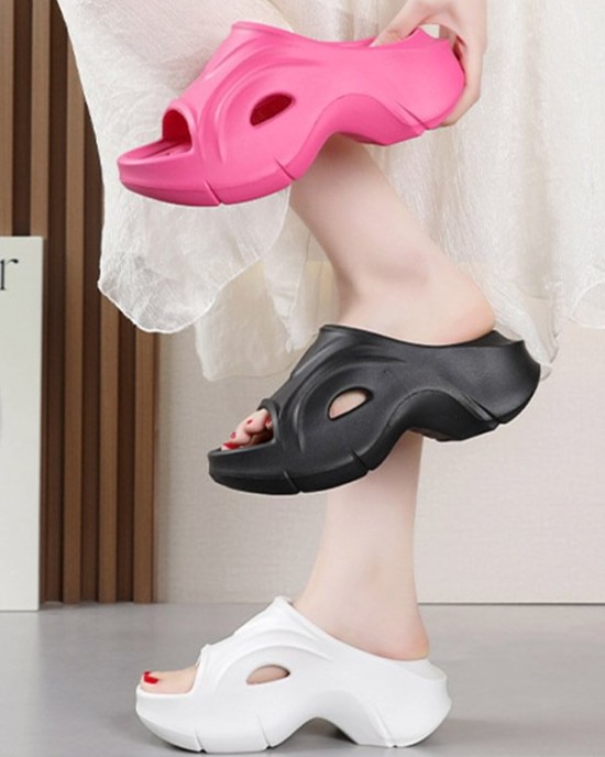 Hollow Solid Color Slippers Platform Shoes