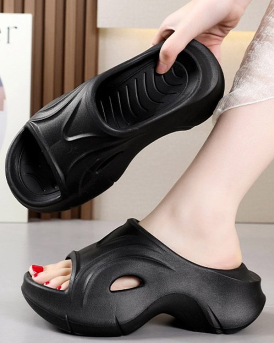 Hollow Solid Color Slippers Platform Shoes