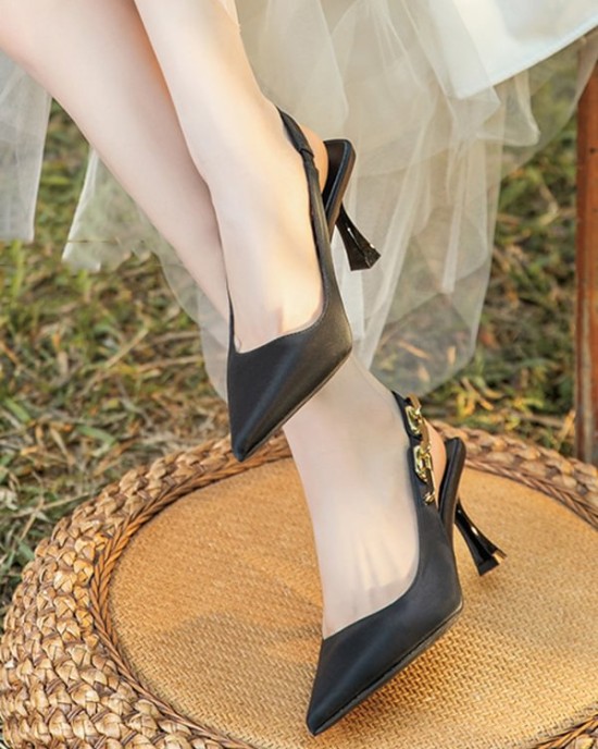 Chains Pointed-Toe Split-Joint Sling Shoes Sandals