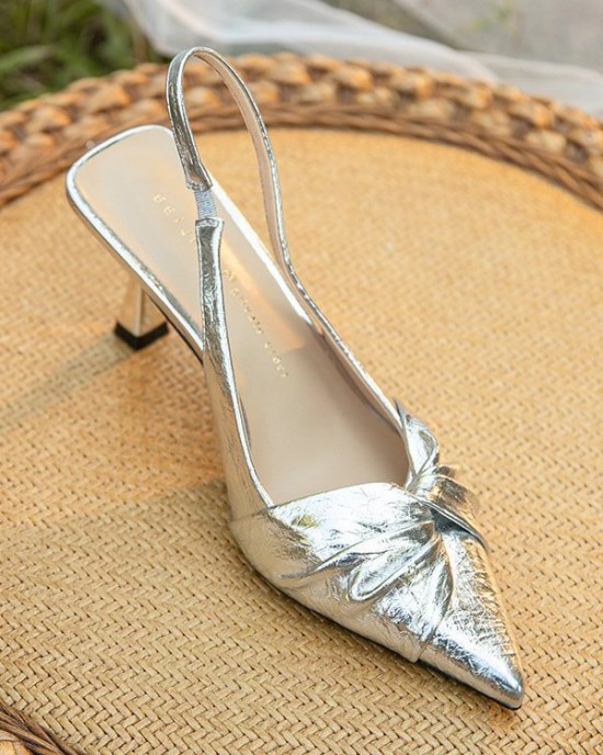 Pleated Pointed-Toe Split-Joint Sling Shoes Sandals