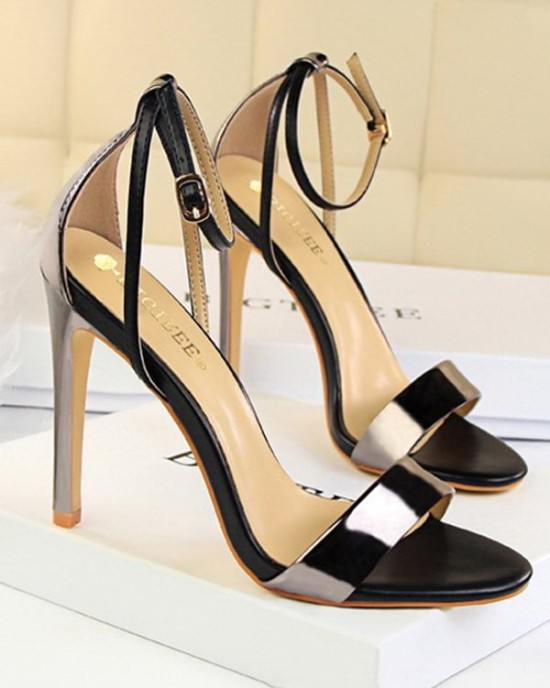 Belt Buckle Open Toe Shiny Split-Joint Sandals Pumps Sandals