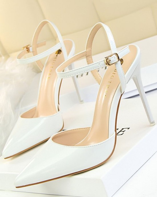 Belt Buckle Pointed-Toe Shiny Split-Joint Sandals Pumps