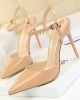 Belt Buckle Pointed-Toe Shiny Split-Joint Sandals Pumps