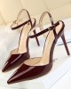 Belt Buckle Pointed-Toe Shiny Split-Joint Sandals Pumps