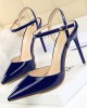 Belt Buckle Pointed-Toe Shiny Split-Joint Sandals Pumps