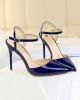 Belt Buckle Pointed-Toe Shiny Split-Joint Sandals Pumps