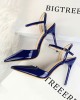 Belt Buckle Pointed-Toe Shiny Split-Joint Sandals Pumps