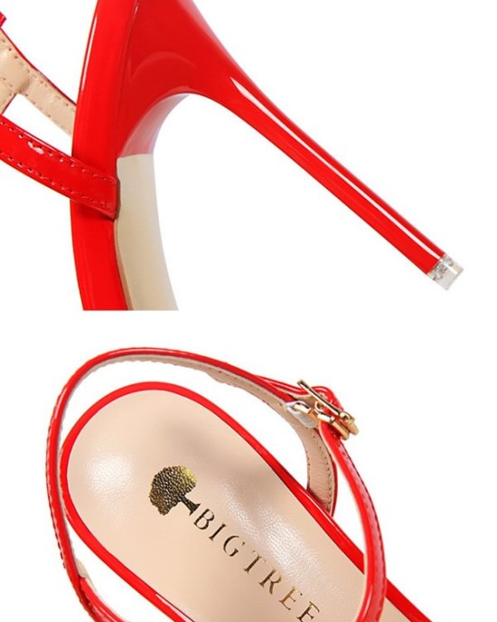 Belt Buckle Pointed-Toe Shiny Split-Joint Sandals Pumps