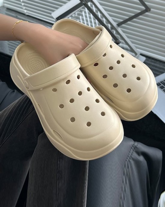 Hollow Round-Toe Solid Color Slippers Sandals Crocs