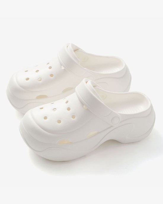 Hollow Round-Toe Solid Color Slippers Sandals Crocs