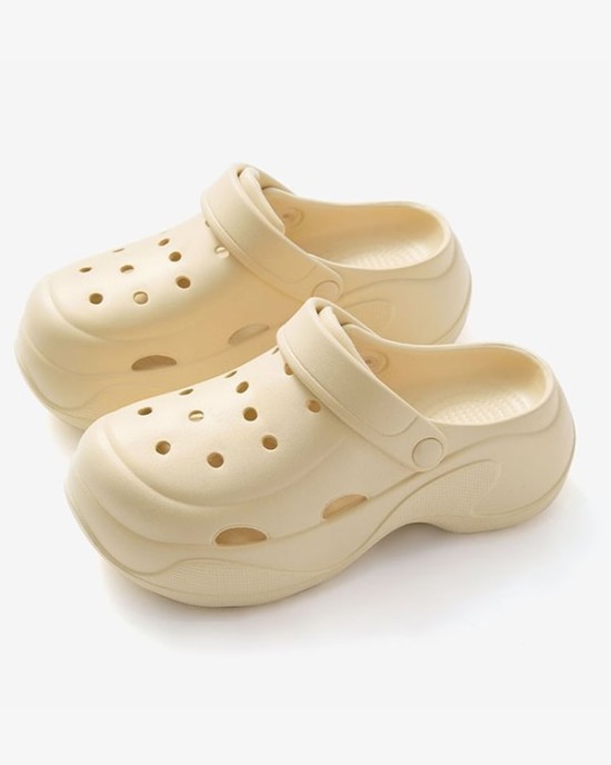 Hollow Round-Toe Solid Color Slippers Sandals Crocs