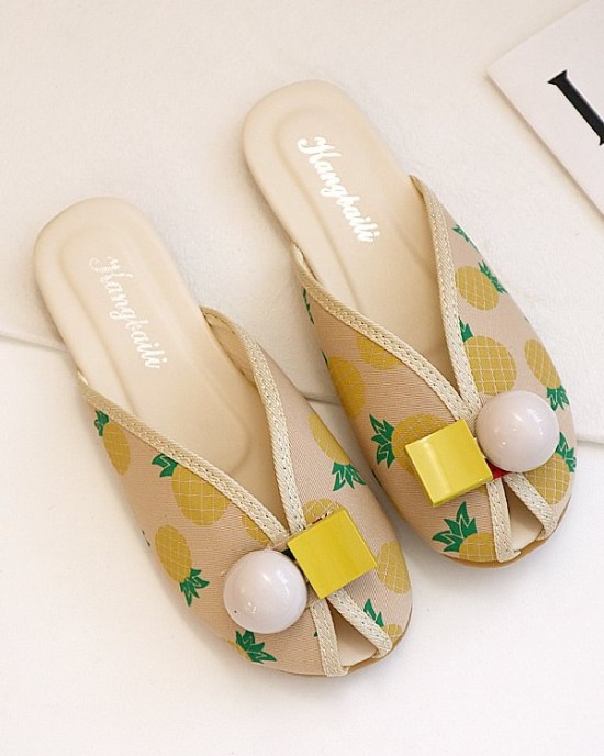 Open Toe Printed Round-Toe Split-Joint Slippers