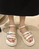 Belt Buckle Lace-Up Round-Toe Split-Joint Sandals Platform Shoes