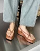 Belt Buckle Hollow Solid Color Square-Toe Sandals Platform Shoes