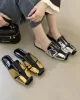 Contrast Color Hollow Split-Joint Square-Toe Slippers&Mules Sandals