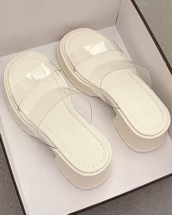 Open Toe Round-Toe Split-Joint Transparent Slippers Pumps Sandals