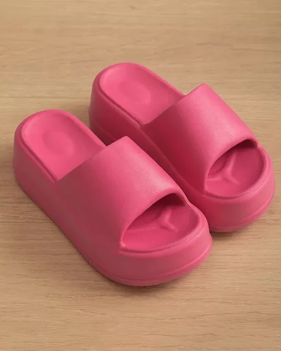 Open Toe Round-Toe Solid Color Slippers