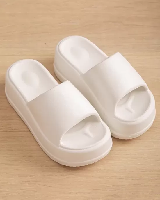 Open Toe Round-Toe Solid Color Slippers