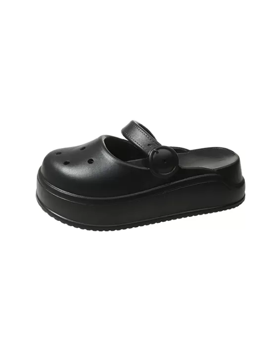 Hollow Round-Toe Solid Color Slippers Sandals