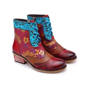 Bohemia Vintage Embossing Bandage Mid Boots