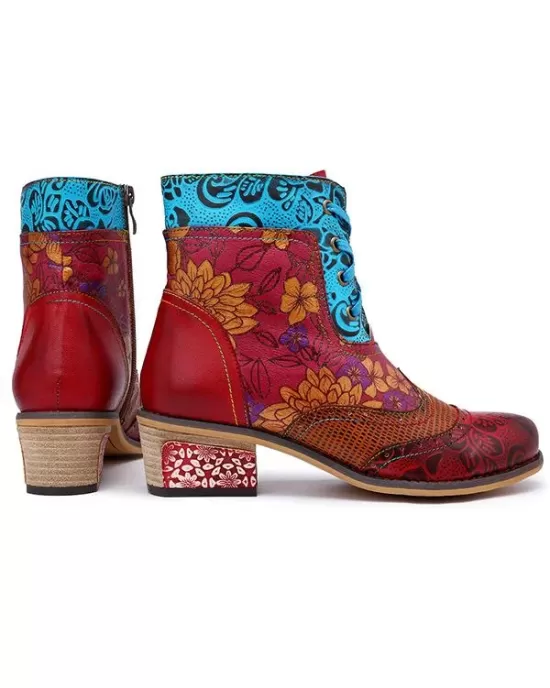 Bohemia Vintage Embossing Bandage Mid Boots