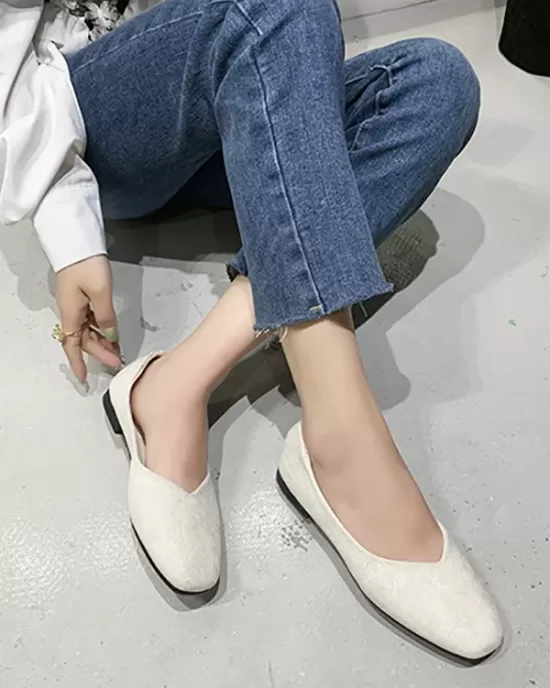 Solid Color Square-Toe Low Heels Flat Shoes