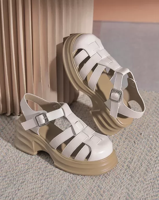 Hollow Round-Toe Sandals Platform Shoes Gladiators