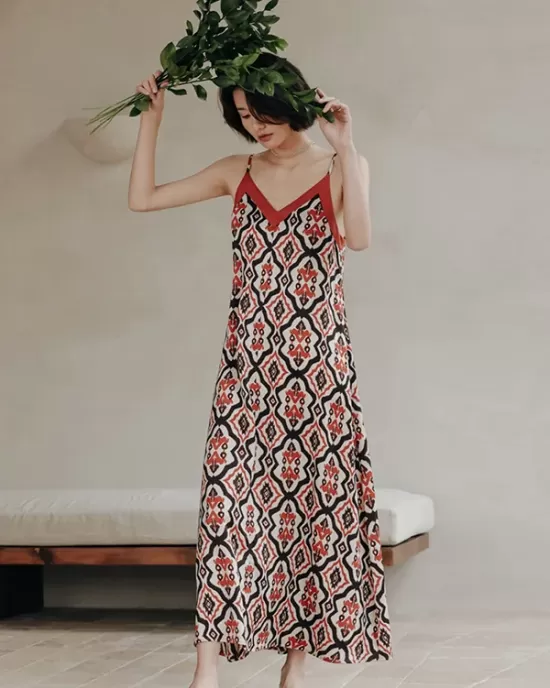 Vacation H-Line Floral Printed V-Neck Dress