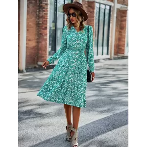 Bohemia Long Sleeves Floral Printed V-Neck Dress