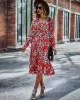 Bohemia Long Sleeves Floral Printed V-Neck Dress