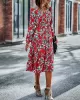 Bohemia Long Sleeves Floral Printed V-Neck Dress