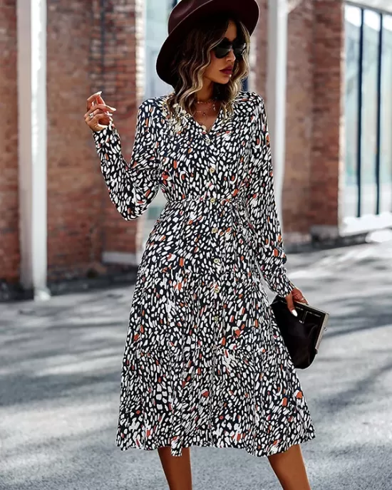 Bohemia Long Sleeves Floral Printed V-Neck Dress