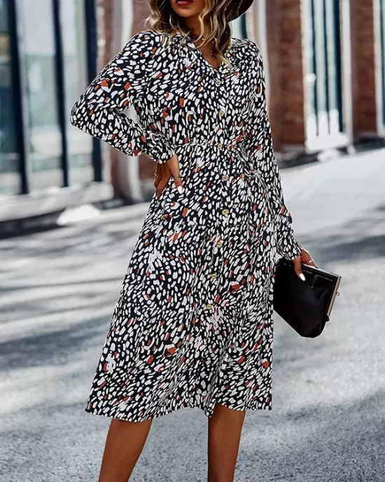 Bohemia Long Sleeves Floral Printed V-Neck Dress