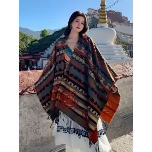 Casual Loose Patchwork Shawl&Cloak