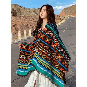 Casual Loose Floral Printed Shawl&Cloak