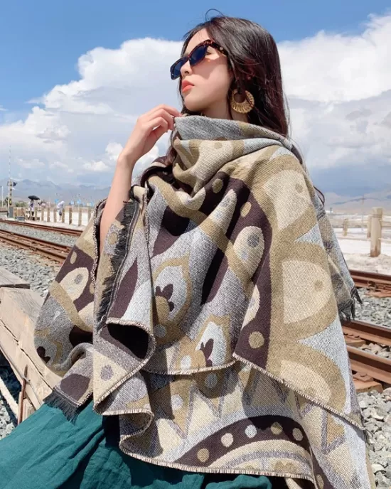 Casual Loose Floral Printed Shawl&Cloak