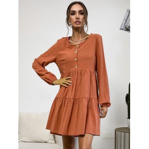 Bohemia Loose Buckle Round-Neck Dress