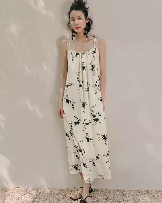 Vacation H-Line Floral Printed U-Neck Dress