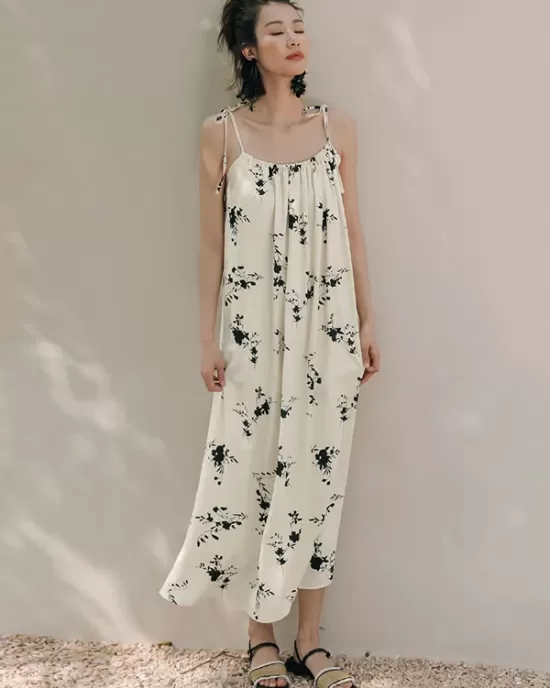 Vacation H-Line Floral Printed U-Neck Dress