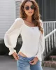 Casual Loose Mesh Solid Color U-Neck Bodysuit