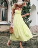 Women's Yellow Sling Dress High Waist Sleeveless Long Swing Dress