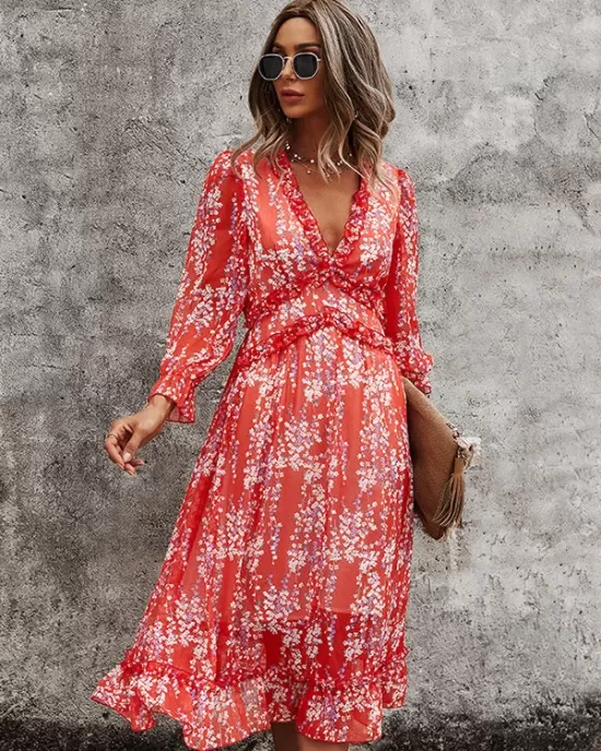 V-Neck Simple Print Dress