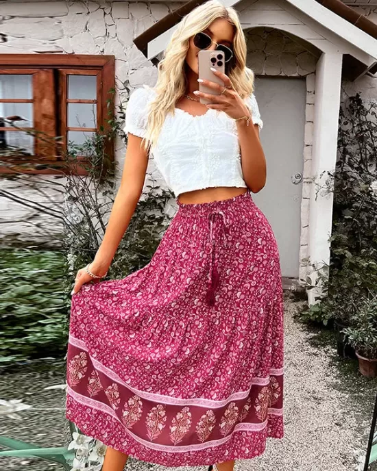 Boho Casual Vacation Elegant Floral Skirt