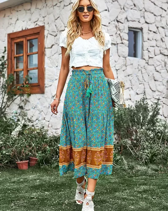 Boho Casual Vacation Elegant Floral Skirt