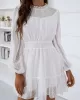 White Lace Trim Long Sleeve Ladies Dress