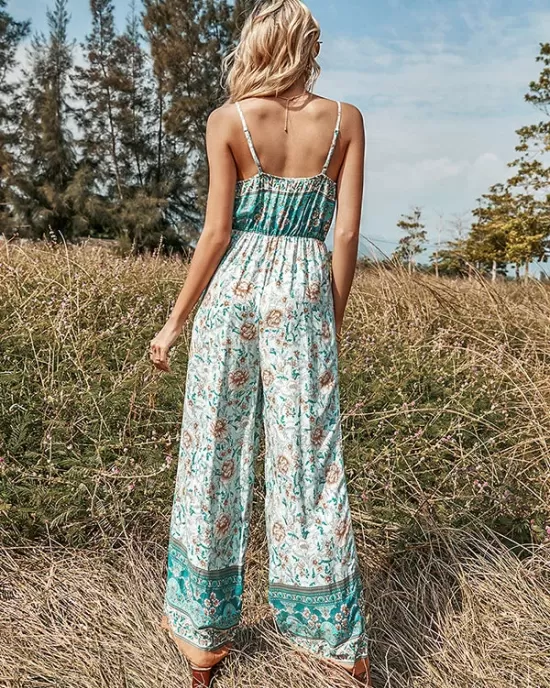 Women Loose Floral Bohemia Jumpsuit