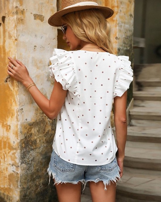 Vacation Flared Sleeves Polka Dot T-Shirts